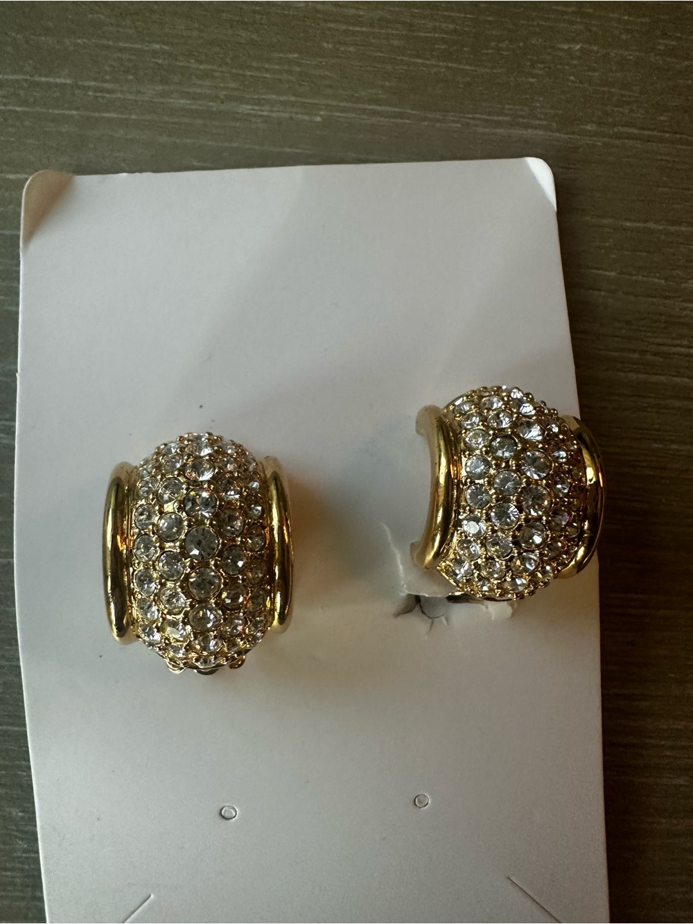 Gold Crystal Swarovski Pavé Dome Clip Earrings - Sparkling Gold Tone